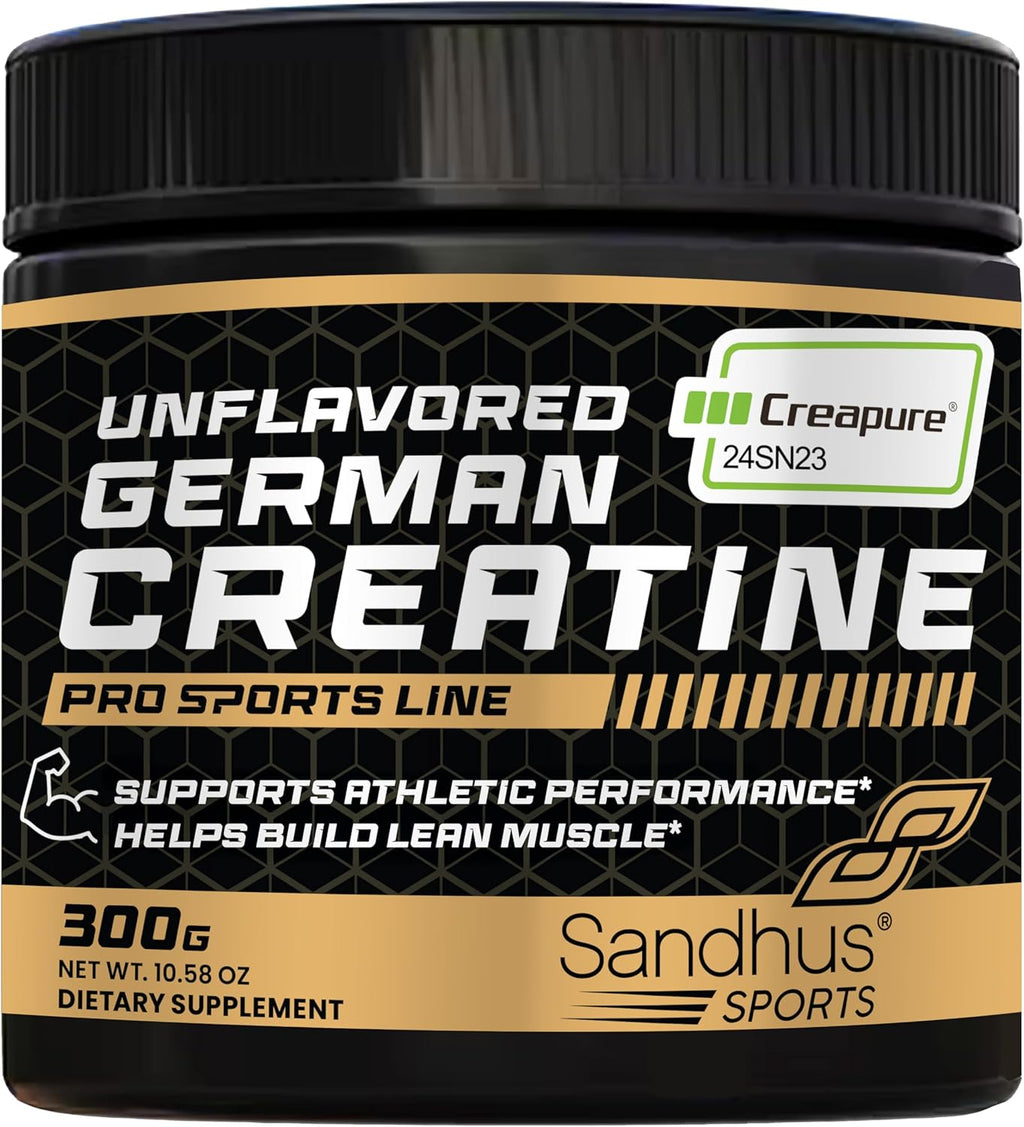 Sandhu's Creapure German Creatine Monohydrate Powder Supplements for Men & Women, Unflavored, 60 Servings (Pack of 1), 10.58 Oz, Sport Supplement Supports Lean Muscle Building