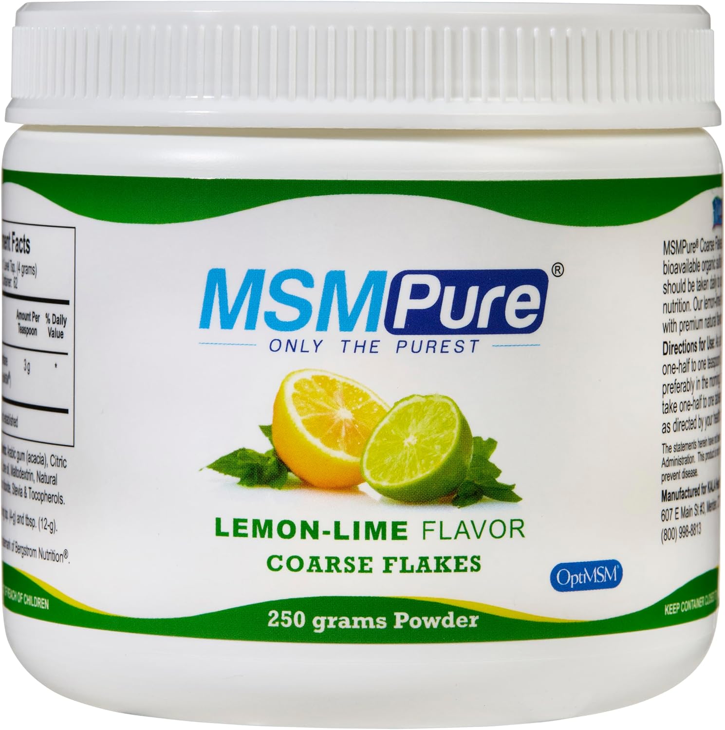 KALA HEALTH MSMPure Lemon Lime Flavored Coarse MSM Powder Flakes – Organic Sulfur for Joint Flexibility, Skin Appearance, and Hair & Nail Support – 8.8 oz, USA Made, Distilled Crystals