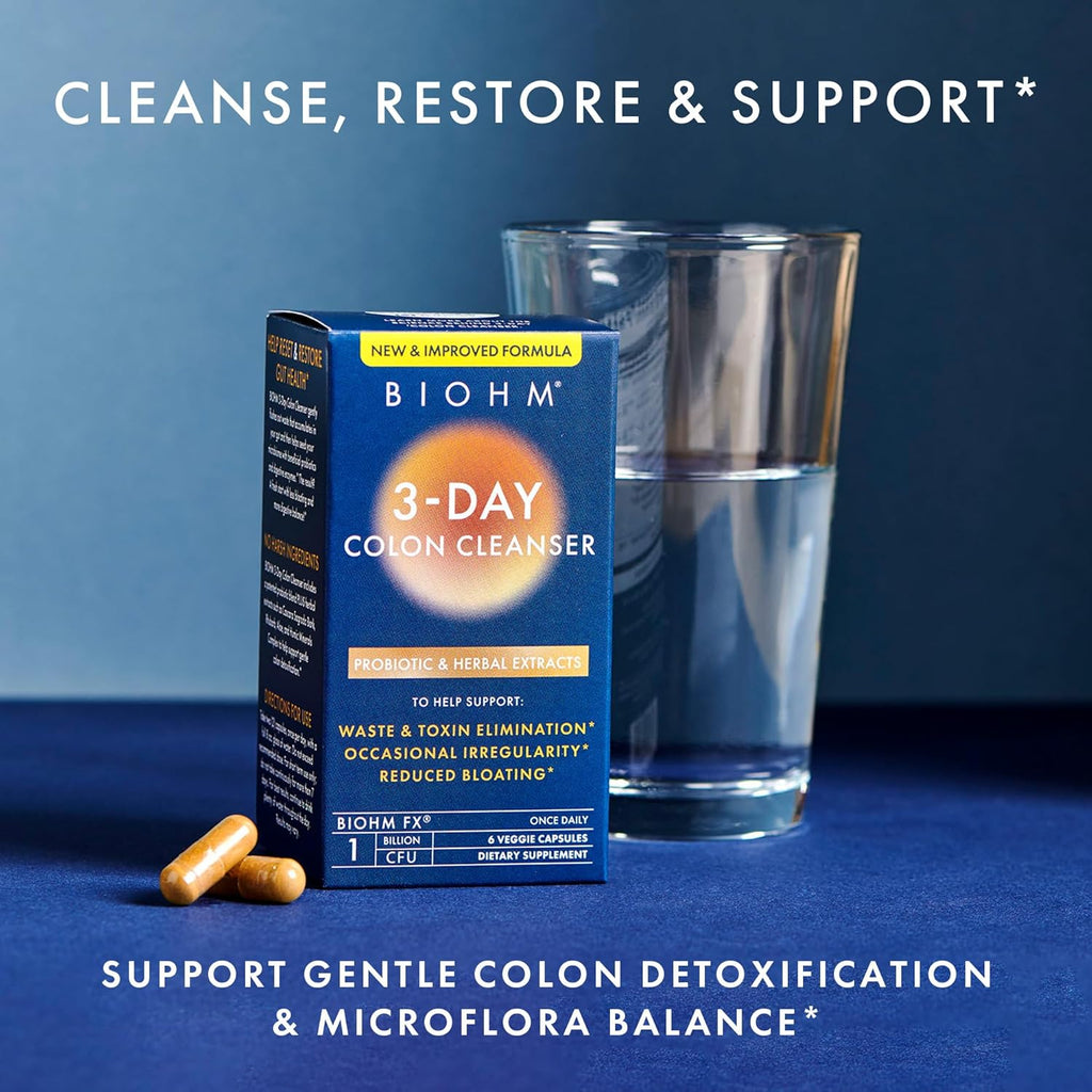 BIOHM 3 Day Colon Cleanse Detox with Probiotics & Herbal Extracts (6 Capsules, 3 Servings) Supports Constipation, Bloating Relief & Immune Health, Gut Cleanse for Men and Women, Non-GMO & Gluten-Free
