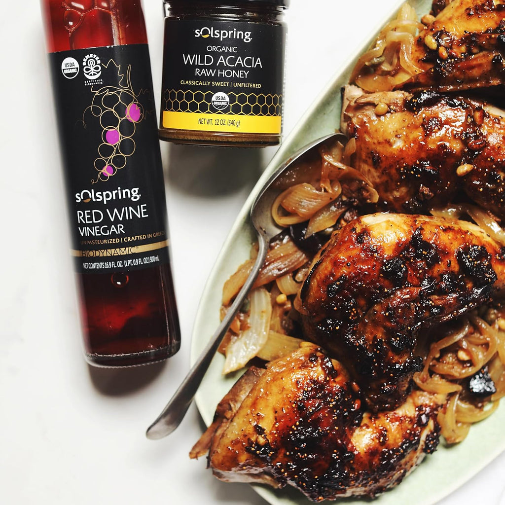 Solspring Biodynamic Red Wine Vinegar, 16.9 Fl. Oz. (500 mL), Unpasteurized, Crafted In Greece, Certified USDA Organic, Regenerative, Vegan, Gluten Free, Soy Free, Dr. Mercola