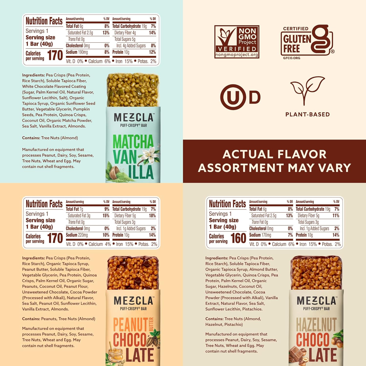 Mezcla Puff Crispy Protein Bars, Gluten Free & Vegan Protein Bars, 10g Protein, Alt for Crispy Rice Treat, Granola Bars & Breakfast Bars, Healthy Snacks for Adults, Variety Pack, 8 Count