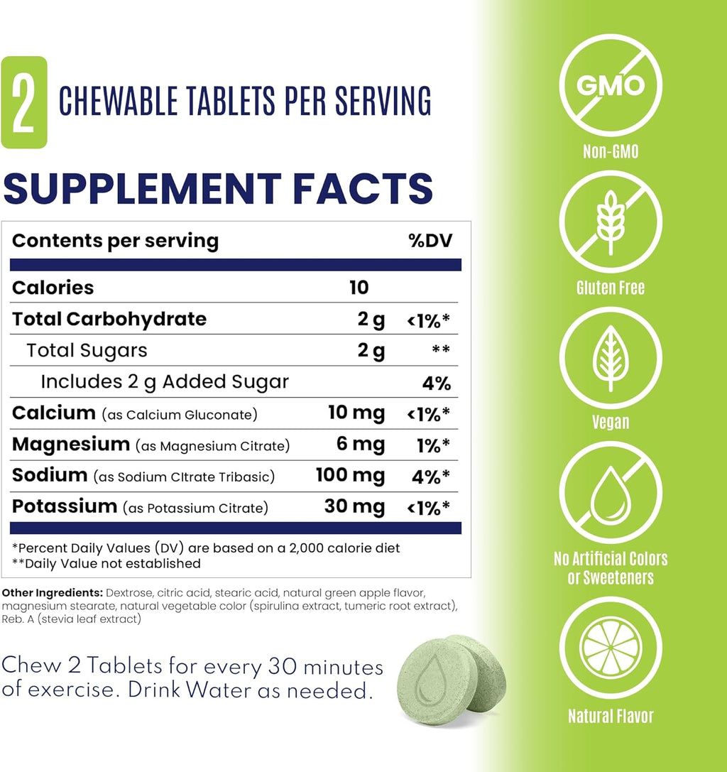 SaltStick Electrolyte FastChews - 120 Green Apple Chewable Electrolytes - Salt Tablets for Running and Hydration, Electrolyte Chews - 120 Count