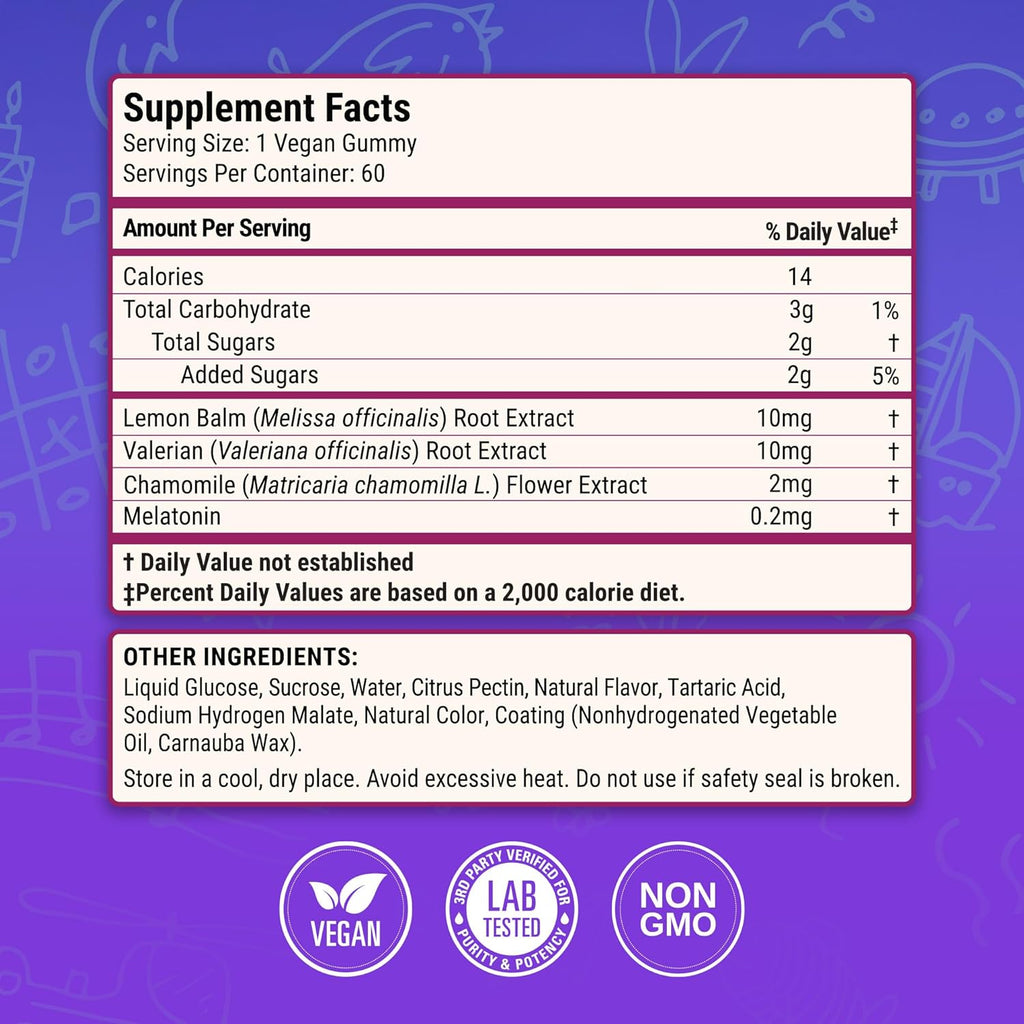 Nested Naturals Luna Kids Sleep Gummies - Non-Habit Forming Kids Melatonin Gummy with Valerian Root, Chamomile, and Lemon Balm - Children's Melatonin Sleep Aid - Mixed Berry, 60 Vegan Gummies