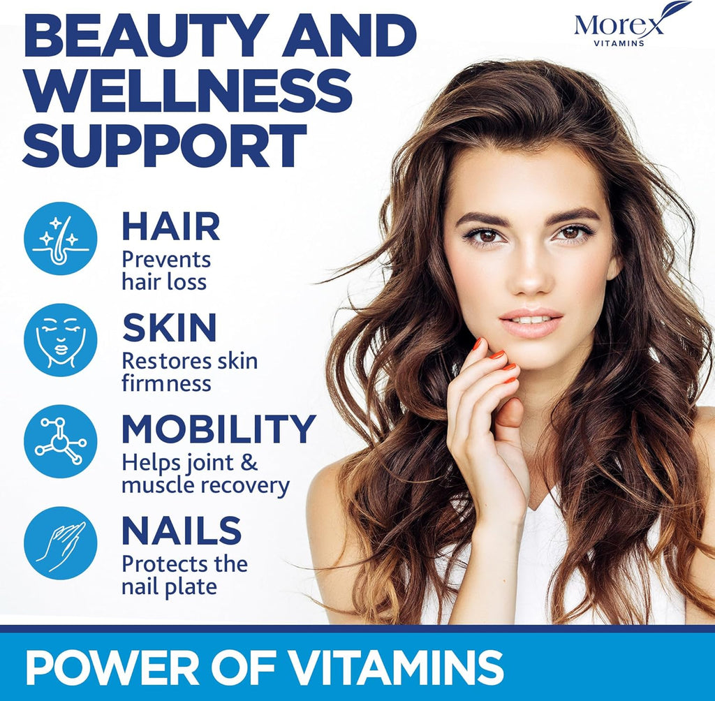 Biotin Collagen Keratin Gummies - Multivitamin Natural for Hair, Skin & Nails with Vitamin A, D, B7 - Anti Aging Collagen Gummy Vitamins for Men & Women, Hair & Nail Growth Supplement - 60 Gummy Bears