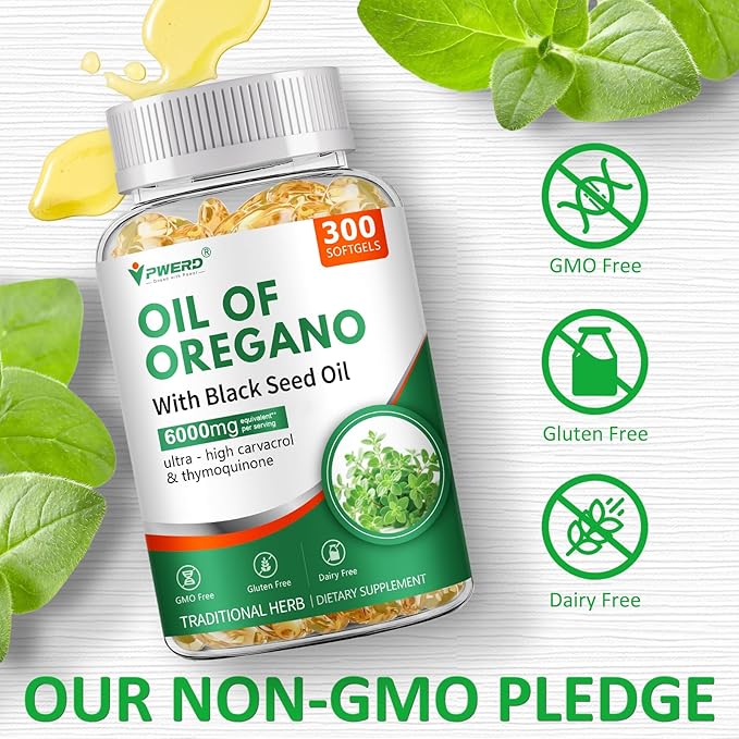 300 Softgels Wild Oregano Oil Capsules Organic Pills of Oregano Softgels Capsules Organic with Black Seed Oil