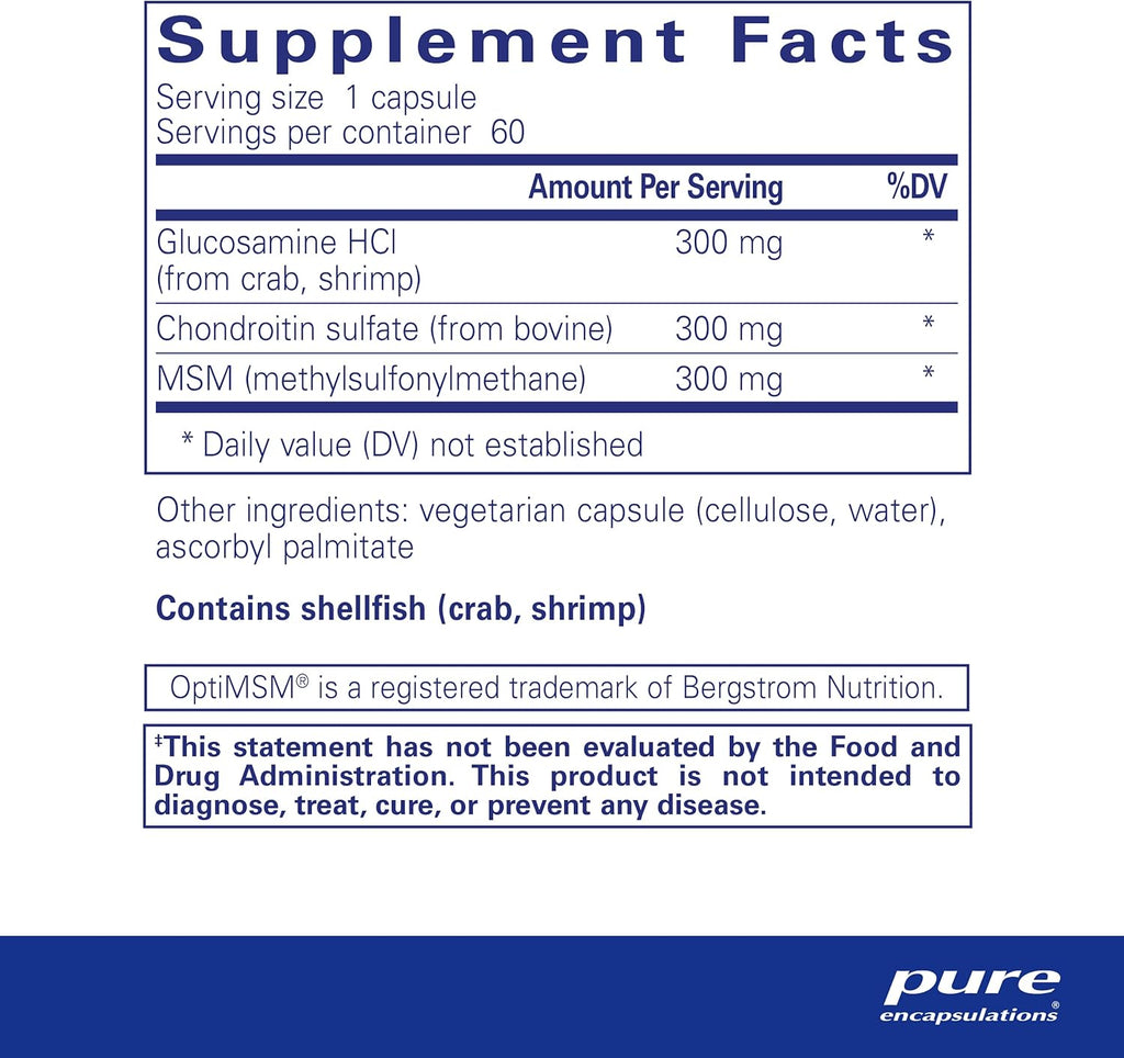 Pure Encapsulations Glucosamine Chondroitin with MSM - Supports Joint Health & Normal Cartilage Formation* - Maintains Enzyme Activity - Gluten-Free & Non-GMO - 60 Capsules