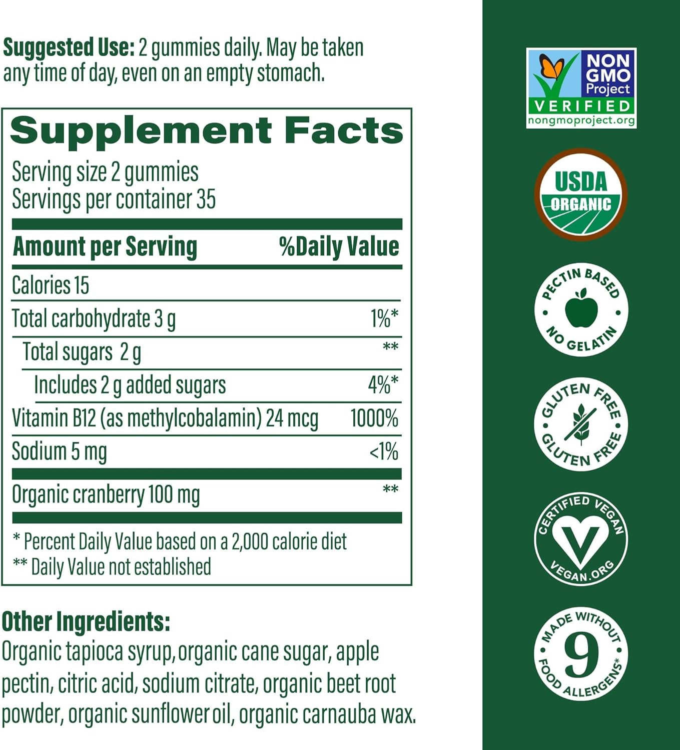 MegaFood Vitamin B12 Energy Gummies - Vegan - With Methyl B12 Vitamins to Support Cellular Energy Production - Cranberry - Daily Vitamin B12 Supplement - USDA Organic - 70 Gummies, 35 Servings