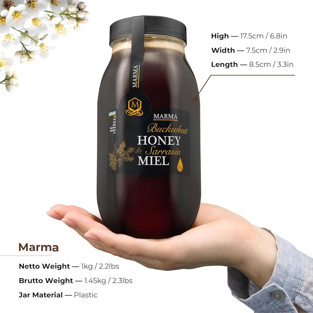HONIGMA® Marma Buchwheat Honey | Authentic Raw Honey from Ukraine | 100% Pure, Unpasteurized & Fully Crystallized | 1000g/35.2oz | Naturally Solid Texture | Pack of 2