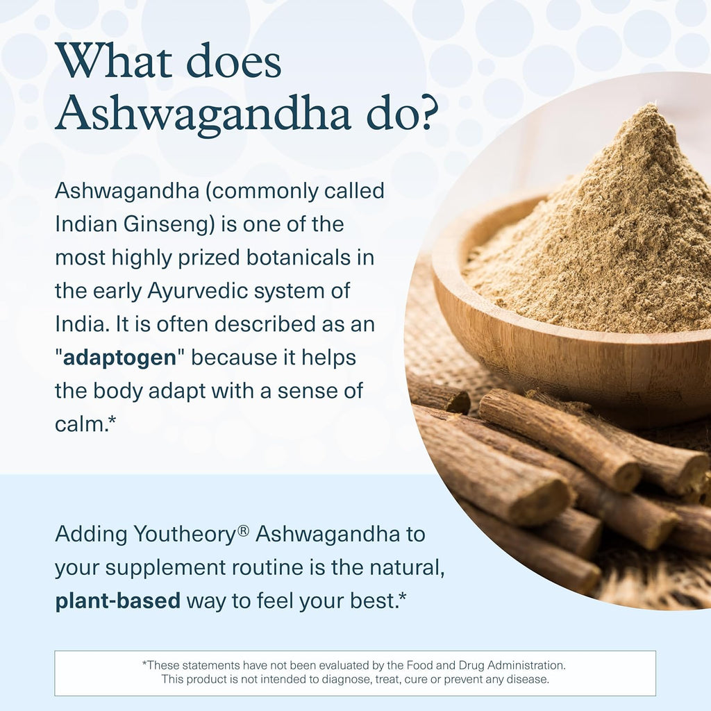 Youtheory Ashwagandha - 1,000 mg - Stress & Cortisol Support Supplement - Adaptogenic Herbal Blend with KSM-66 Ashwagandha & Ginger - 90 Vegetarian Capsules