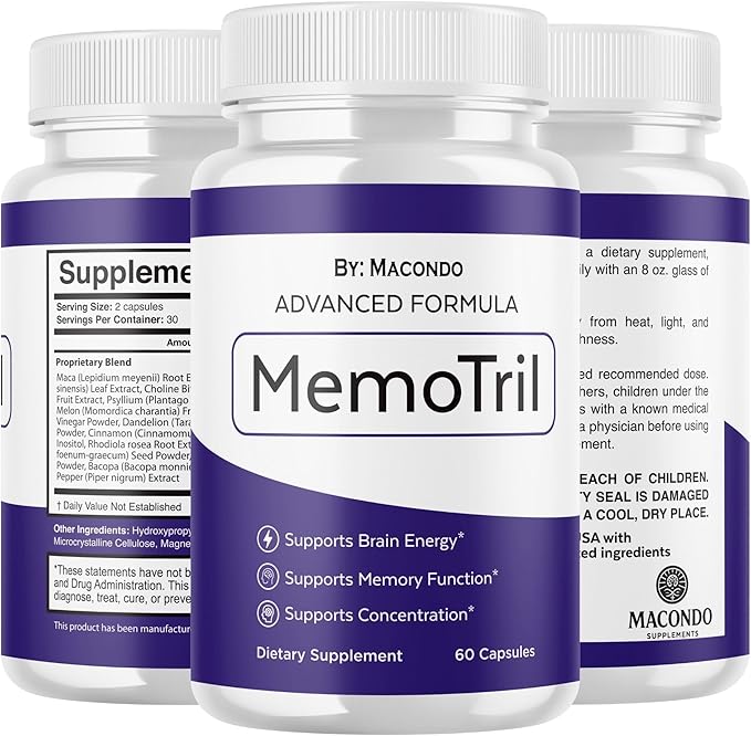 (2 Pack) Memotril Capsules - Official Memo Tril Advanced Brain Health Supplement Support, All Natural Formula Vitamins for Overall Health & Wellness - 120 Capsules for 2 Months