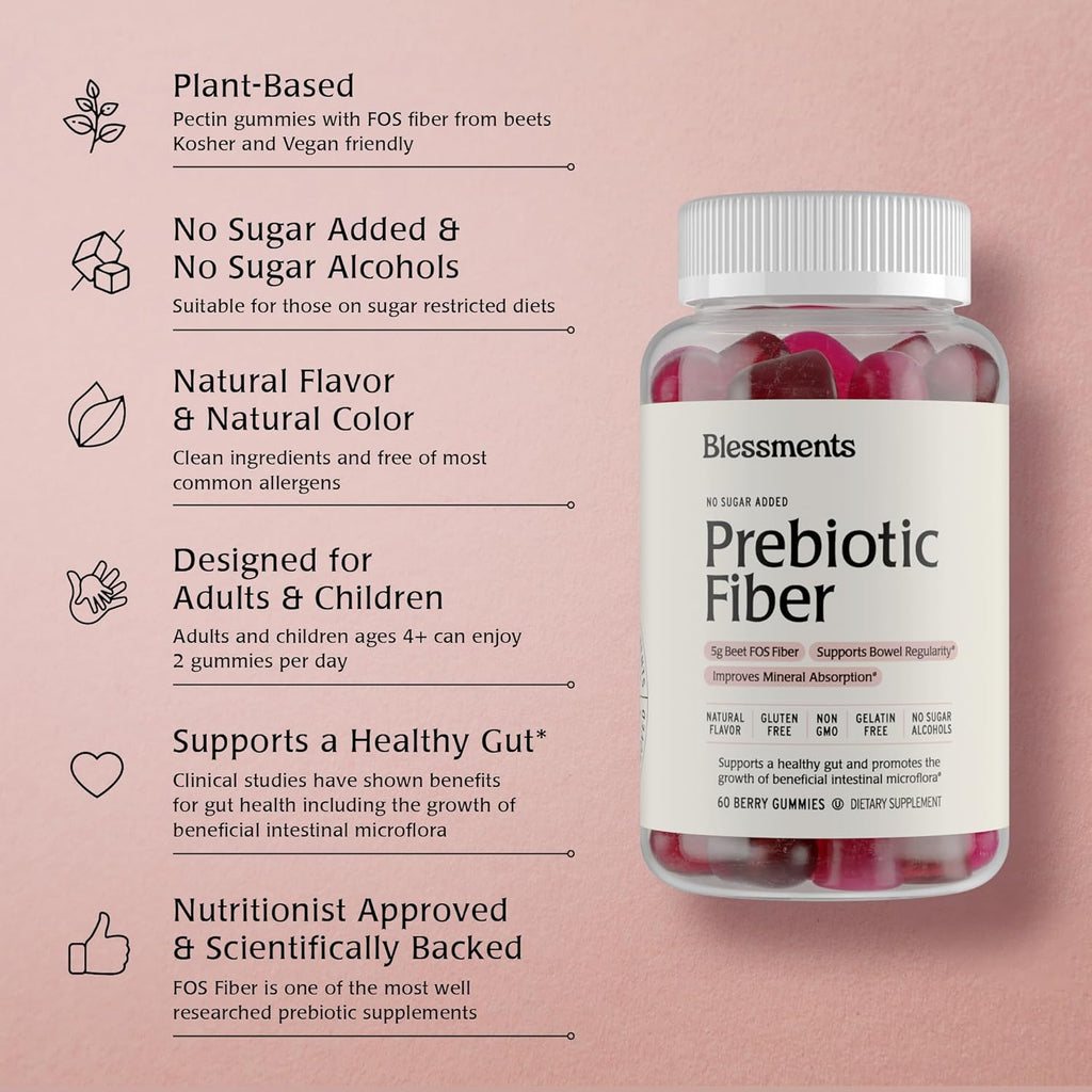 Prebiotic Fiber Gummies for Adults & Kids with No Added Sugar- 5g (60 Count-2 Pack) High Fiber Supplement Gummies - Vegan - Keto Friendly - Digestive Health Supplements