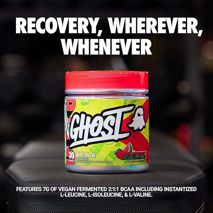 GHOST BCAA Powder Amino Acids Supplement, Strawberry Watermelon - 30 Servings - Sugar-Free Intra, Post & Pre Workout Amino Powder & Recovery Drink, 7G BCAA