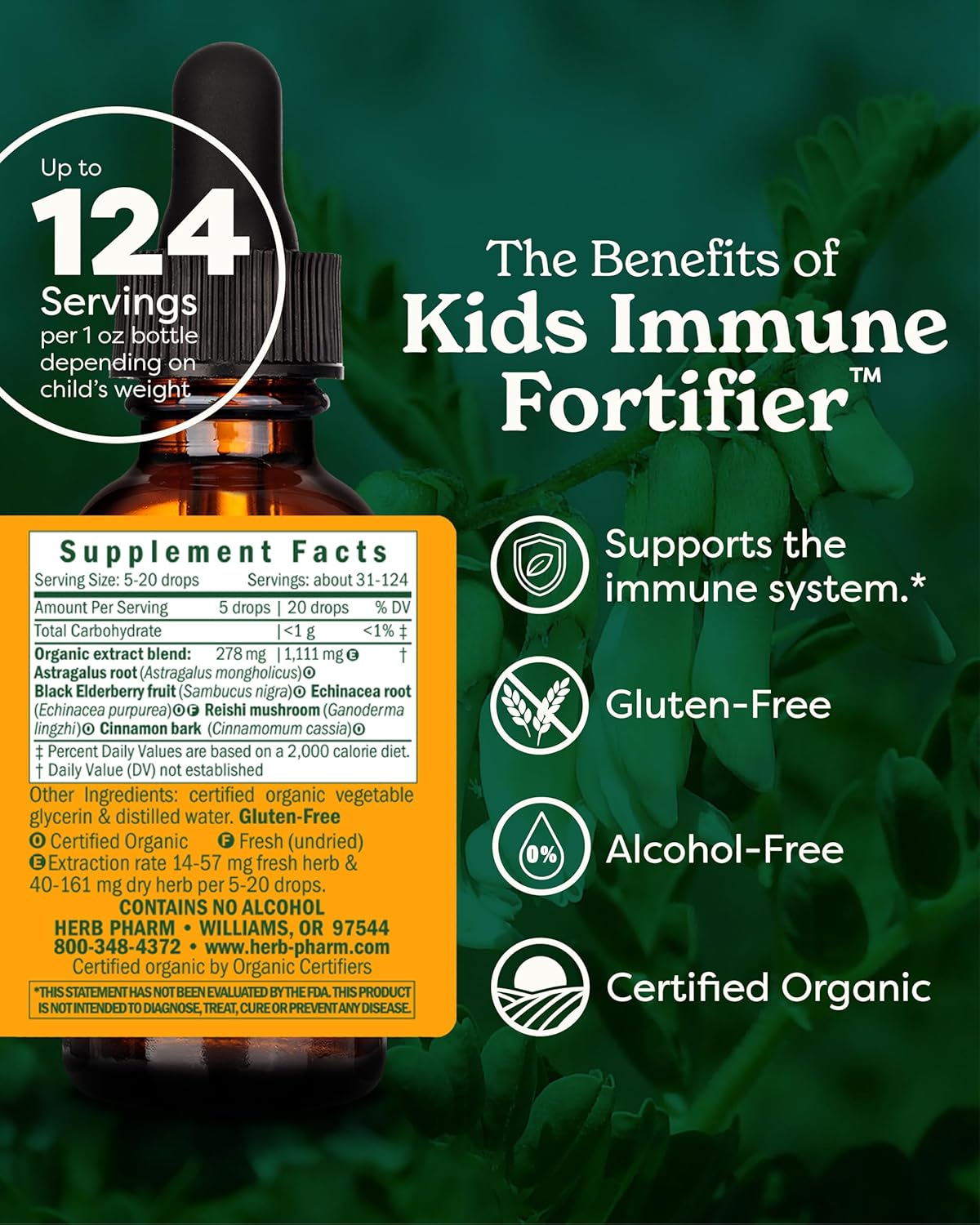 Herb Pharm Kids Certified-Organic Alcohol-Free Immune Fortifier Liquid Herbal Formula, 1 Ounce