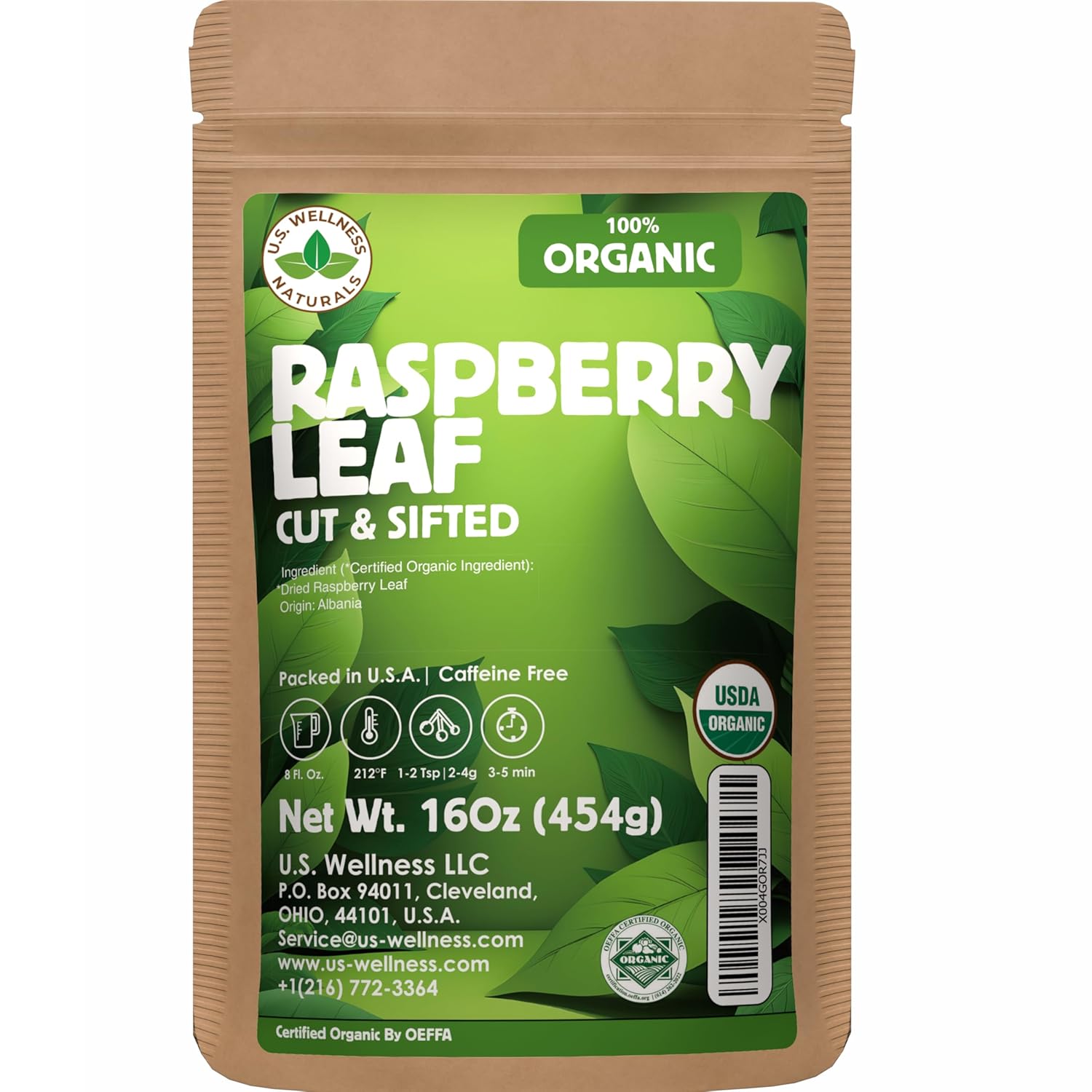 Raspberry Leaf Tea - 16Oz (REAL WILD HARVEST) | 100% USDA Certified ORGANIC | Loose Leaf (Rubus idaeus aka Wild Raspberry Leaves) Cut & Sifted