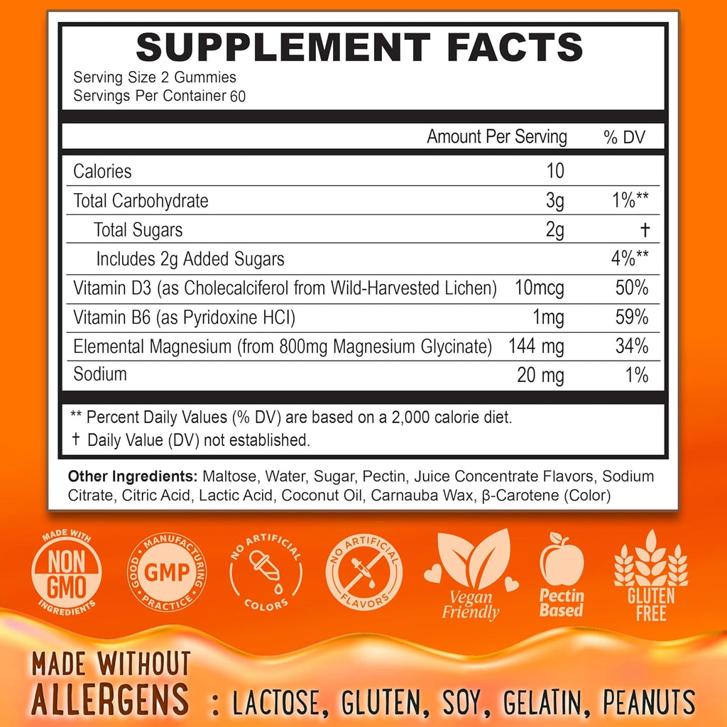 Center-Filled Magnesium Glycinate Gummies 400MG - High Absorption for Kids, Teens & Adults - Supplement for Sleep, Calm & Muscle Relaxation with B6 & D3 - Gluten Free & Vegan Friendly - 120 Count