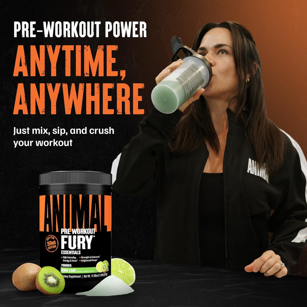 Animal Fury Pre Workout Powder - Kiwi Lime, 350mg Caffeine, BCAA Amino Acids, 2g Beta Alanine, Citrulline & Tyrosine, Energy, Focus, Strength, Endurance, Preworkout for Men & Women, 30 Servings