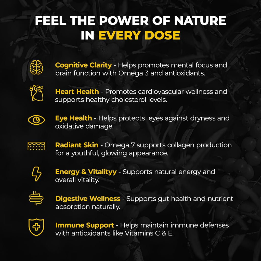 Immortal Sea Buckthorn Capsules – Ancient Power, Modern Vitality for Men and Women with Omega 3, 6, 7, 9, and Antioxidants for Radiant Skin, Energy & Immune Support.