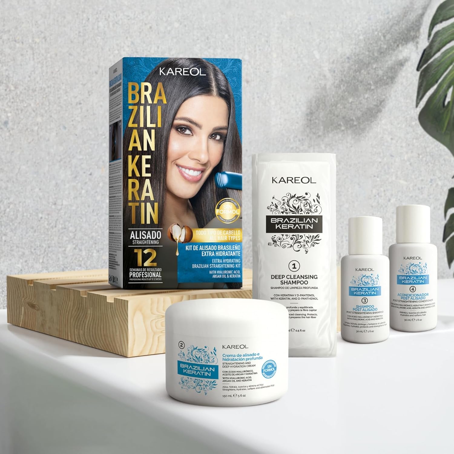 Brazilian Keratin Hair Treatment Kit Extra Moisturizing - Formaldehyde Free - With Hyaluronic Acid, Argan Oil, Keratin - Vegan Formula - Keratina Para Alisar El Pelo, Alisado Brasileño Keratina