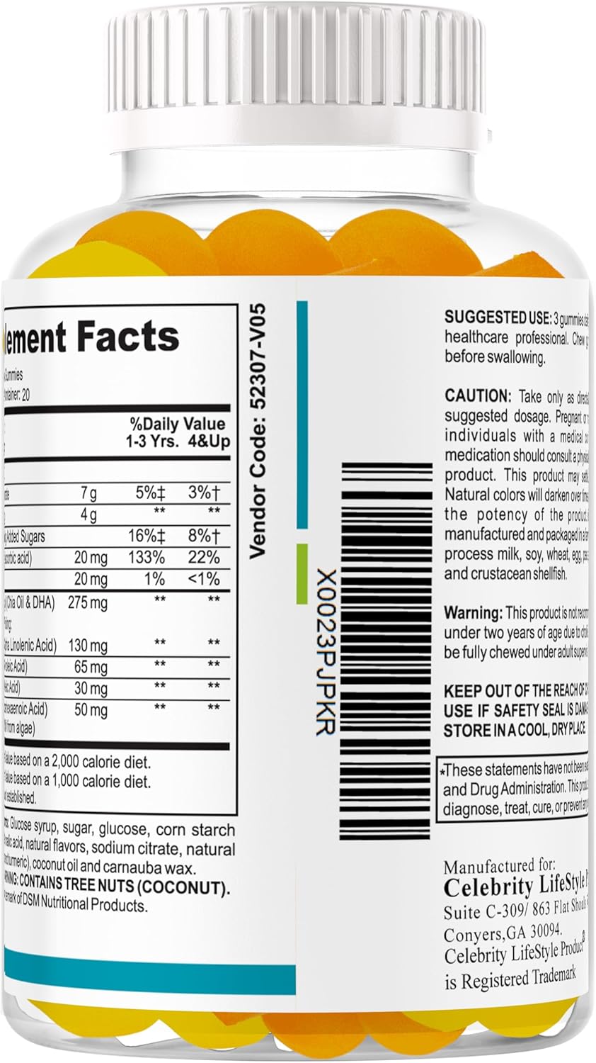 Ez-Focus Gummies for Kids, Teens and Youth – Brain Focus, Memory & Attention Support, DHA & Omega-3 for Kids, Concentration and Focus Supplement, Calm and Study Brain Vitamins 60 ct