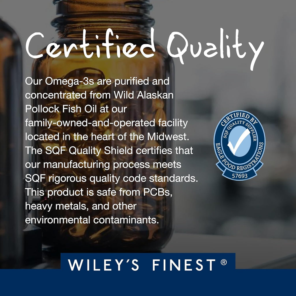 Wiley's Finest Wild Alaskan Fish Oil Peak EPA - Triple Strength Peak EPA & DHA Supplement - 1000mg Fish Oil - Omega-3s for Joint Health Support - 30 Softgels (30 Servings)