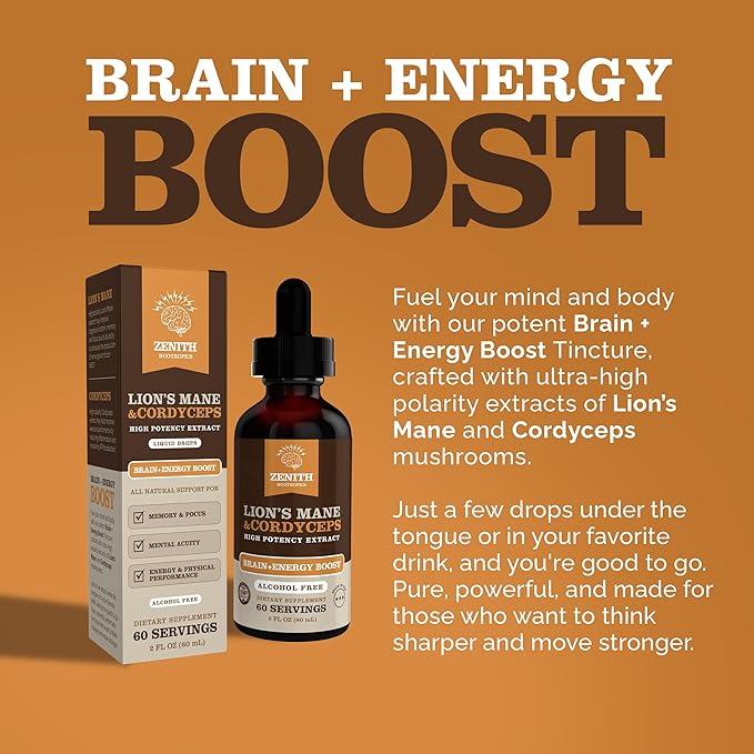 Lion’s Mane & Cordyceps Supplement – Brain & Energy Support – Focus, Memory, Clarity, Immunity – Vegan, Alcohol-Free Tincture – Up-to 2-Month Supply, 2 fl oz