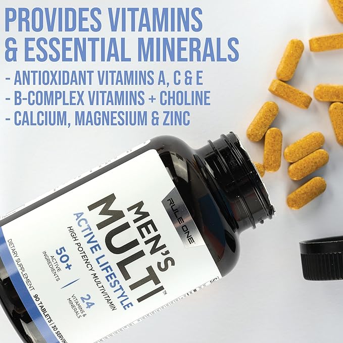Rule1 Men's Multi - Men's Daily Vitamins, Essential Minerals, Superfoods, Digestive Enzymes, Amino Acids, and Antioxidants for Active Lifestyles and Wellness Support (180 Tablets, 60 Day Supply)