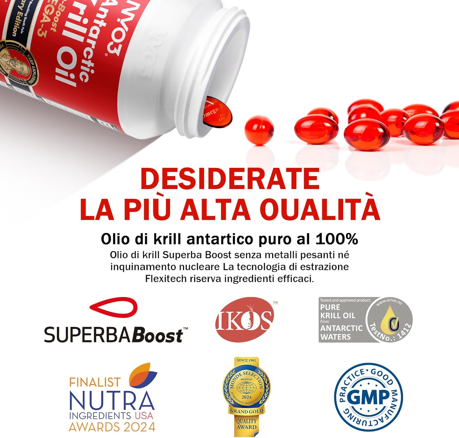 Krill Oil Omega 3 Supplement 1000mg 60 Softgels EPA & DHA, Pure Antarctic Krill Oil with Astaxanthin and 56% Phospholipids Third Party Tested
