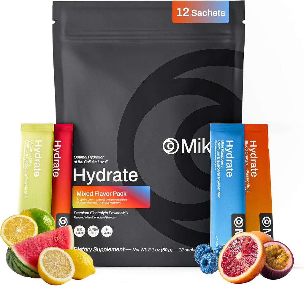 Mikra Hydrate Electrolytes Powder Packets - Variety Pack, Sugar Free Hydration Powder Sticks, Naturally Flavored Electrolyte Drink Mix for Needed Hydration Support, Daily Wellness and Workout, 12 Pack