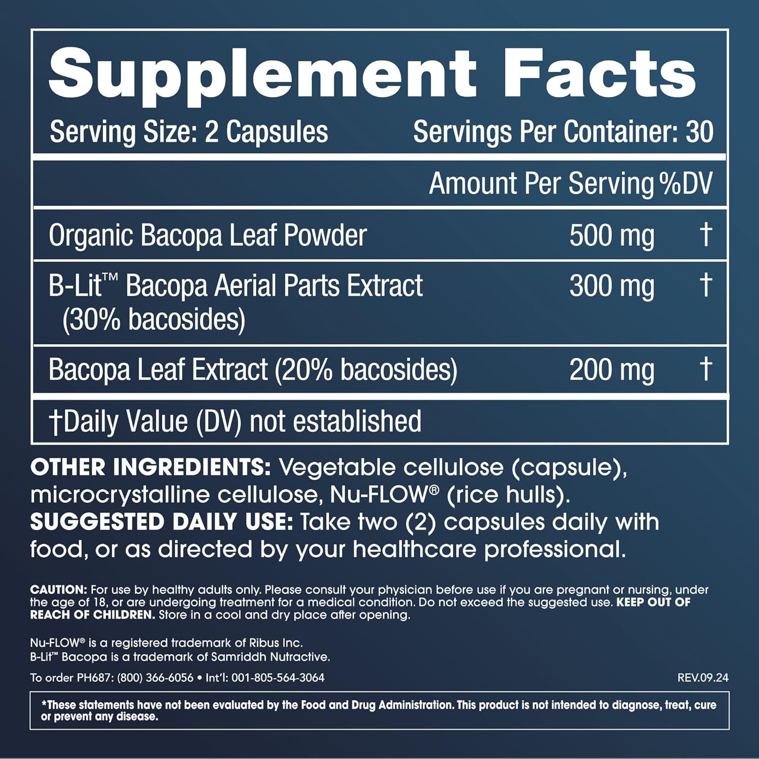 ProHealth Full Spectrum Bacopa Supplement | 1000mg High Potency Formula | Triple Lab Tested for Purity & Quality | 60 Vegetable Capsules for Memory Support, Focus, Stress Relief & Cognitive Health