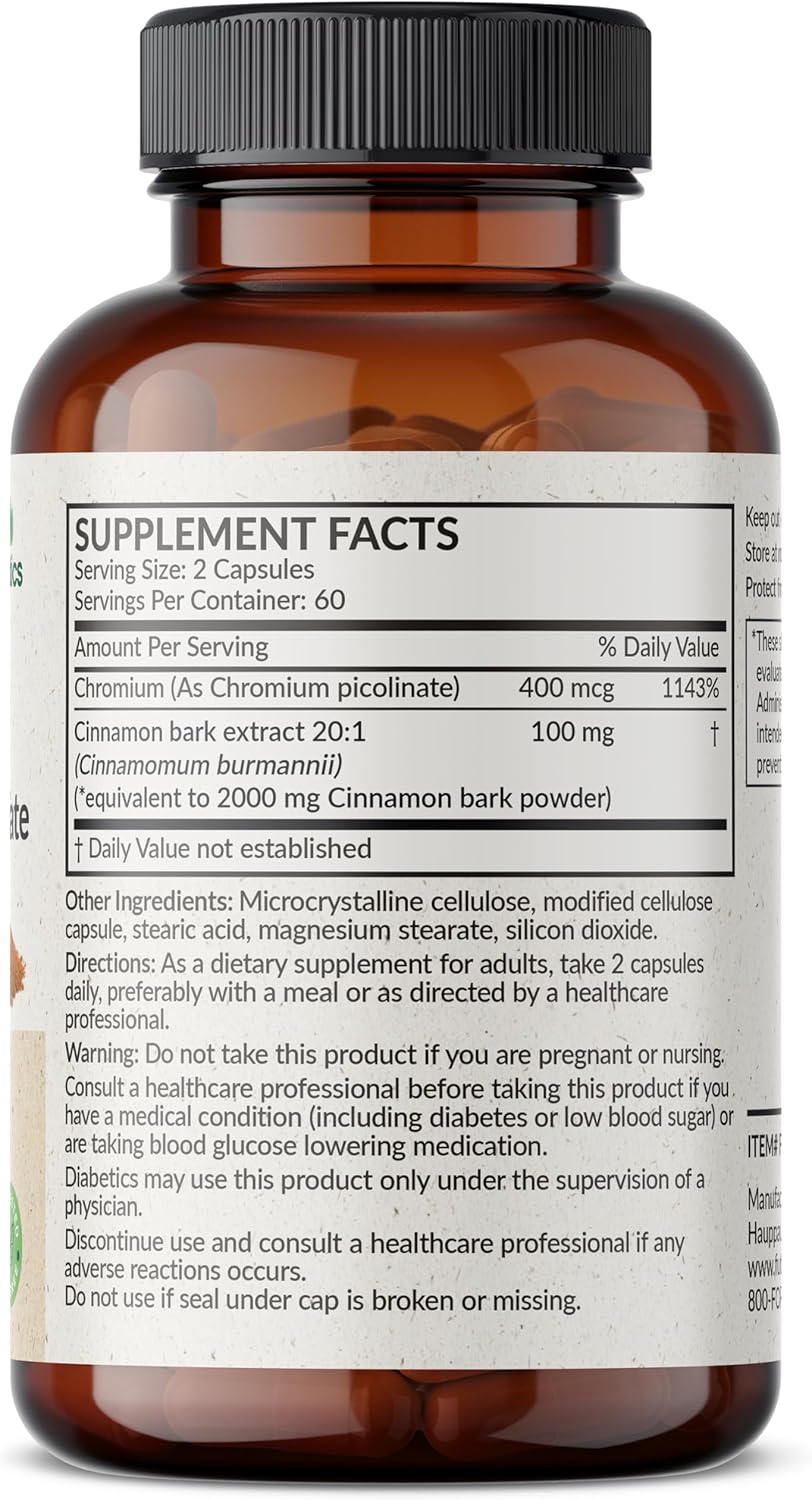 Futurebiotics Cinnamon Plus Chromium Picolinate Supplement, High Potency Chromium, Non-GMO, 120 Vegetarian Capsules