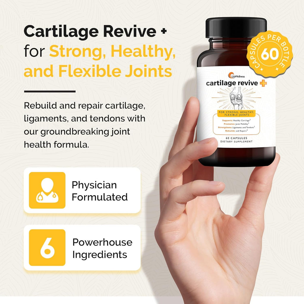 Cartilage Revive + Joint Support Supplement for Men and Women with Type II Collagen for Joints - D-Glucosamine Sulfate, MSM, Vitamin D3, Vitamin C and More - 60 Capsules
