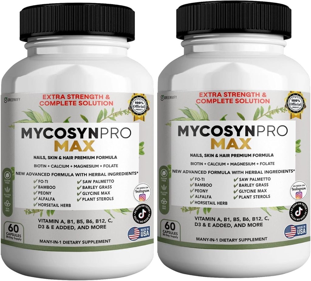 Mycosyn Pro Max Hair Skin Nails Supplement, 60 Capsules, 30 Day Supply, with Biotin 5000mcg, Vitamins A B C D E, Minerals (2)