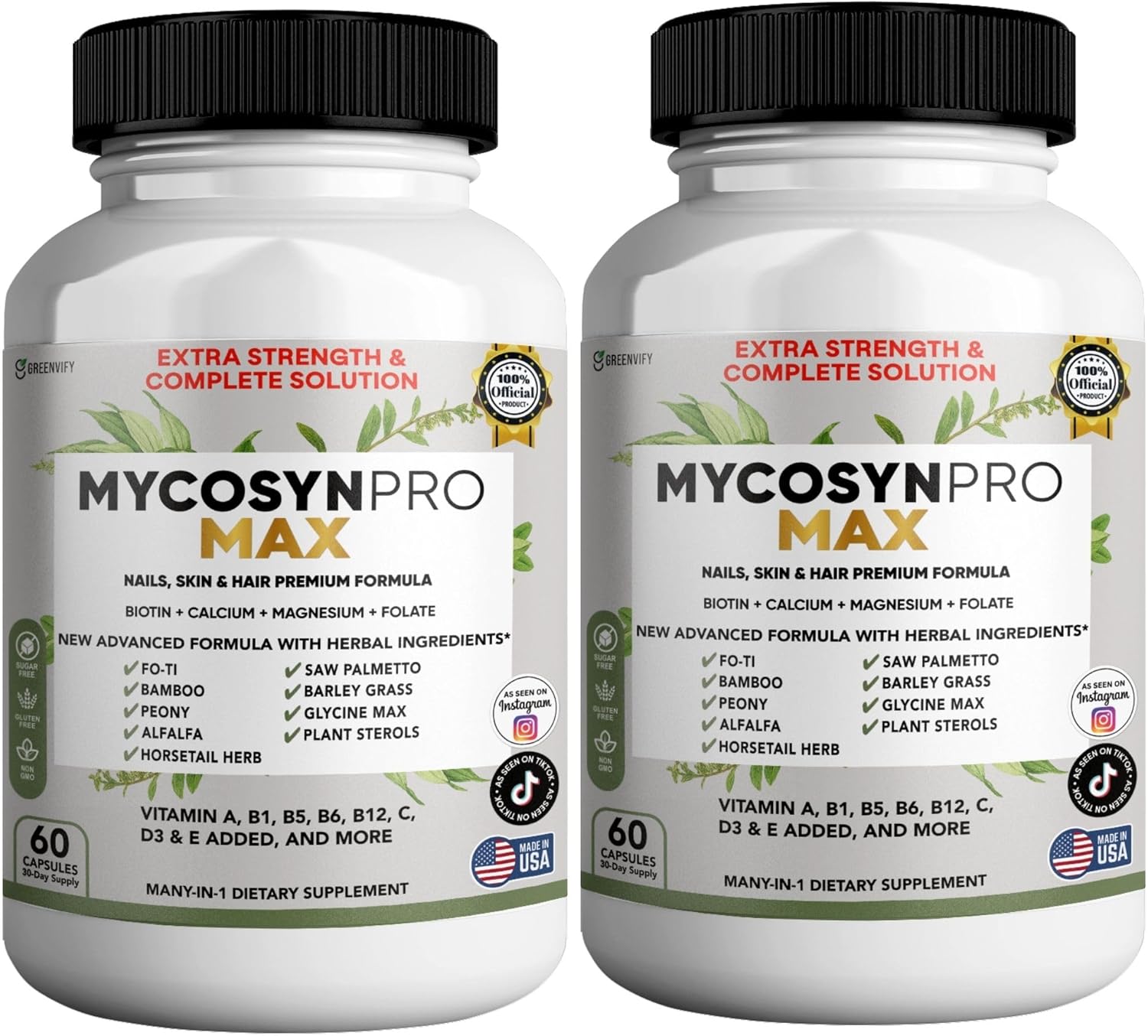 Mycosyn Pro Max Hair Skin Nails Supplement, 60 Capsules, 30 Day Supply, with Biotin 5000mcg, Vitamins A B C D E, Minerals (2)