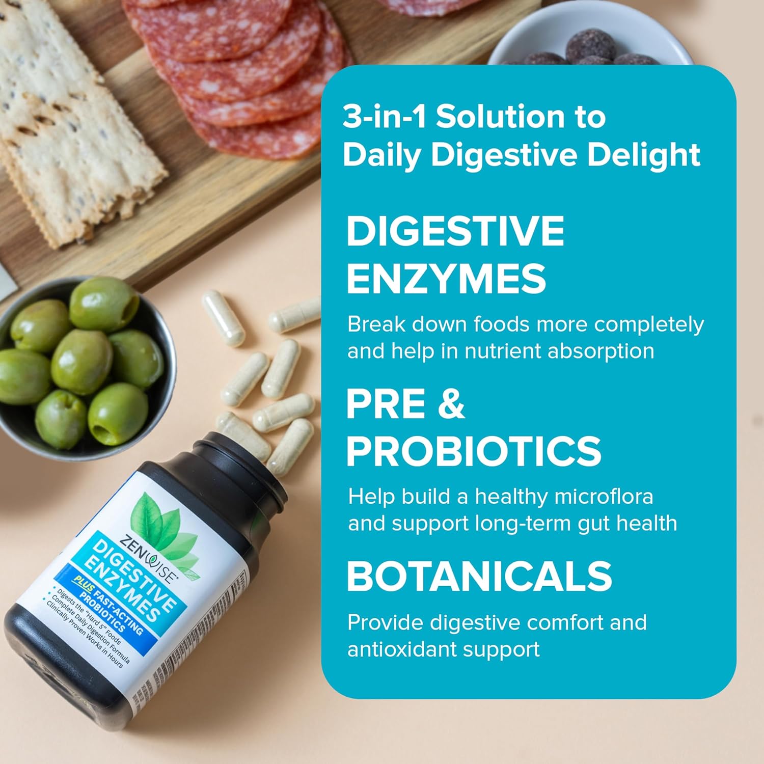Zenwise Health Digestive Enzymes for Gut Health & Bloating Relief - Multi Enzymes Digestion Supplement with Probiotics, Bromelain & Papaya for Digestive Health Support - Men & Women - 45 Count