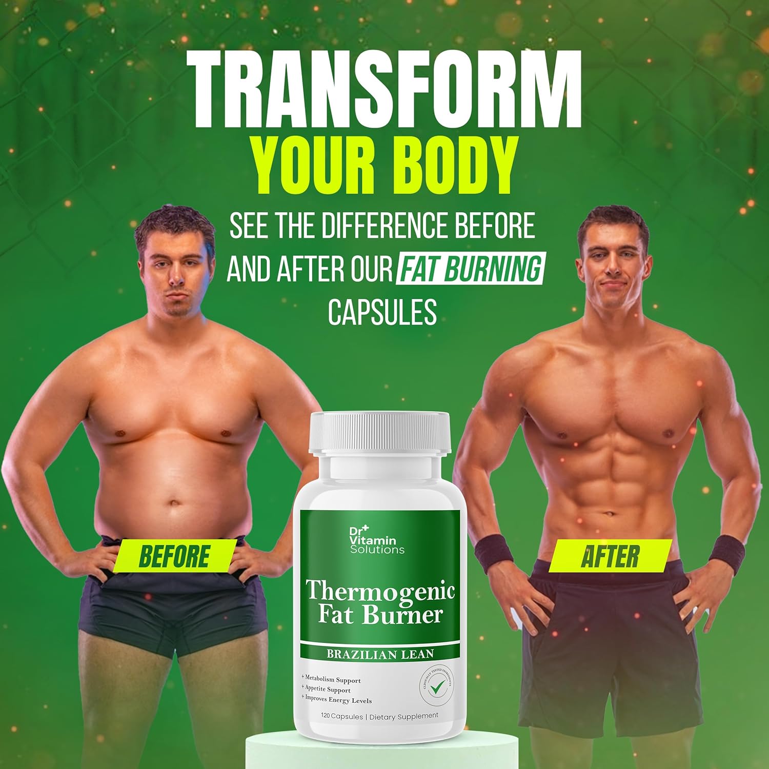 DR VITAMIN SOLUTIONS Thermogenic Fat Burner Brazilian Lean, Weight Loss Vitamins, Waist Trimmer & Supplements for Bloating (1 Bottle, 120 Capsules)