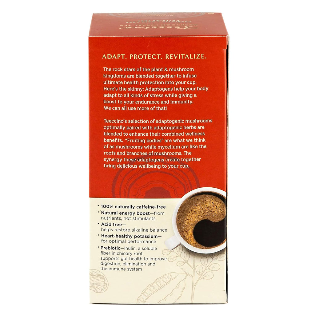 Teeccino Reishi Eleuthero Tea - French Roast - Organic Mushroom Adaptogenic Herbal Tea, 3x More Herbs than Regular Tea Bags, Caffeine Free, Chicory Prebiotic - 25 Tea Bags, Pack of 3