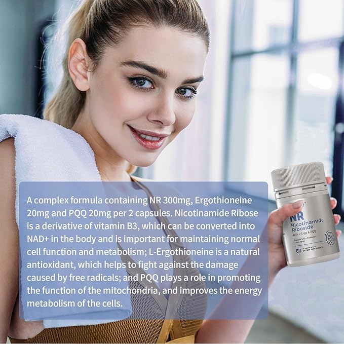 NR Nicotinamide Riboside Supplement 300mg, Supports NAD+ Boosting, 60 Capsules, with L-Ergothioneine and PQQ for Cell Health & Healthy Aging
