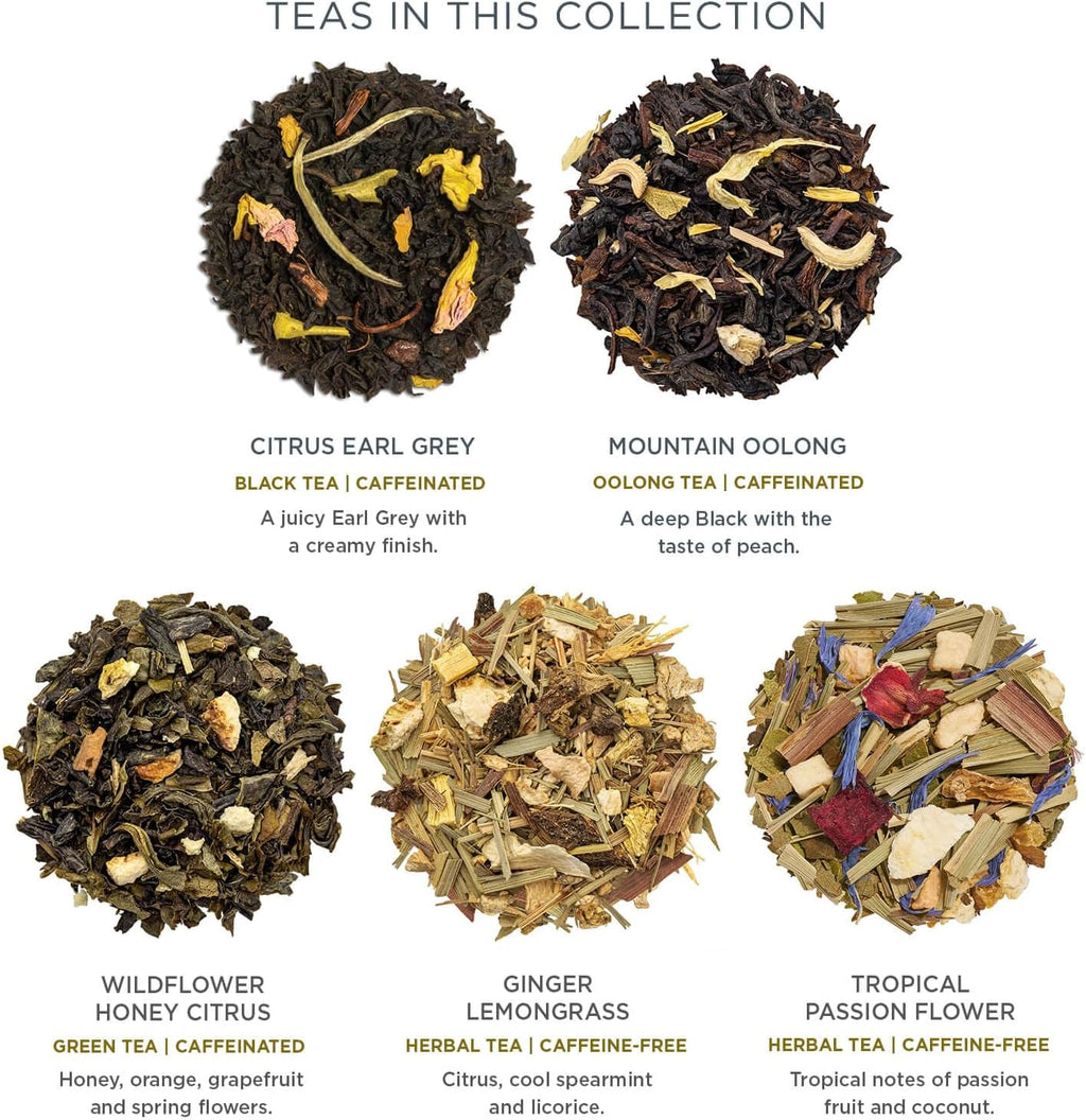 Tea Forte Demoiselle Premium Tea Presentation Box Tea Gift Sampler, 20 Count, 2 of Each Variety Individually Wrapped Handcrafted Pyramid Infuser Bags
