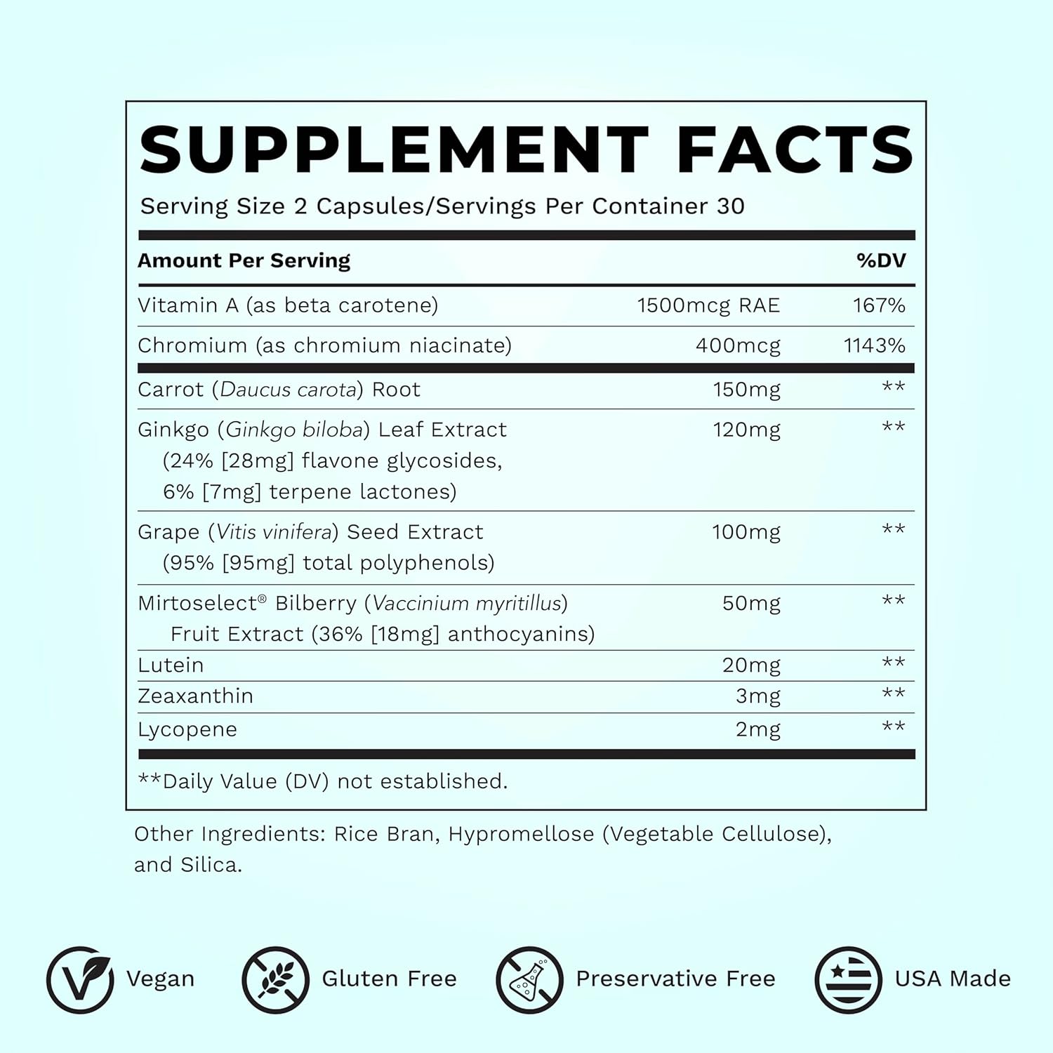 Visibili-T - Vitamin Supplement for Eye Health & Vision Support - Carrot Root, Chromium, Bilberry, Ginkgo Biloba, Grape Seed Extract, Lycopene, Vitamin A, Lutein & Zeaxanthin - 60 Capsules