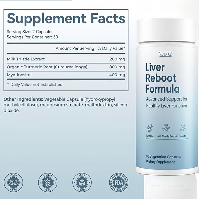 Liver Cleanse Detox & Repair Capsules, Liver Supplement Formula with Milk Thistle Extract, Turmeric, Inositol, Liver Detox Capsule, Liver Health 60 Vegetarian Capsules