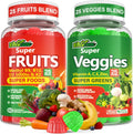 Superfood Fruits and Veggies Gummies w/Spirulina, Chlorella, Kale, Mushrooms, Prebiotics, Multi-Vitamins, 50+Greens, Fruit and Vegetable to Boost Immunity, Energy Levels & Gut Health Sugar Free 120Cts