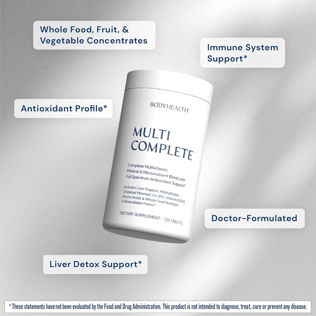 BodyHealth Multi Complete (120 Ct) Daily Multivitamin for Men and Women with Whole Foods, Minerals, Antioxidants, Organic Green Food Concentrates, and Liver Detox Extracts, Vegan and Non GMO
