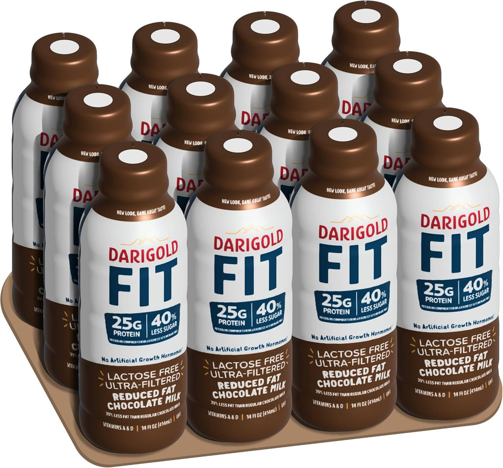 Darigold FIT High Protein Milk 2 Percent - Ultra-Filtered, Low Fat, Lactose Free - 25g Protein, 40% Less Sugar - 14oz Bottles, 12 Pack (Chocolate Milk)