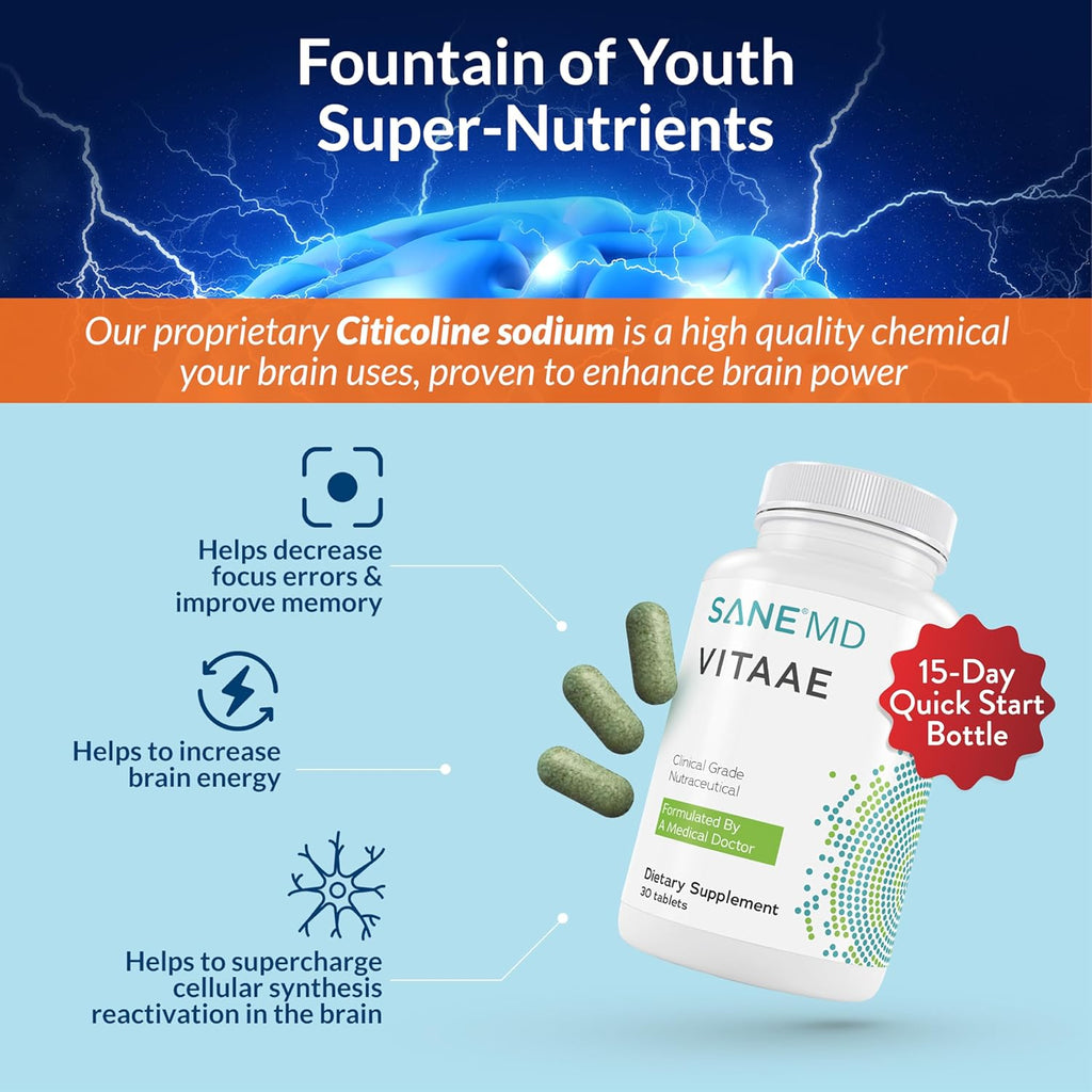 SANE MD Vitaae - Throat Phlegm, Coughing, and Brain Support - Citicoline Supplements for Respiratory, Throat, and Brain Health