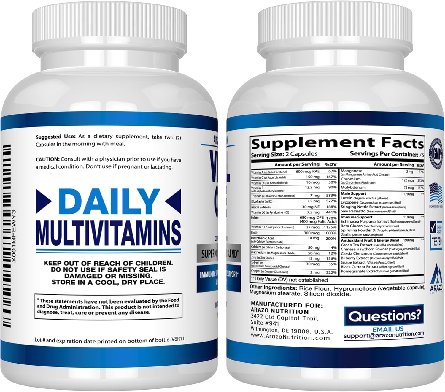 Arazo Nutrition Vital One Multivitamin for Men – Daily Wholefood Supplement - 150 Vegan