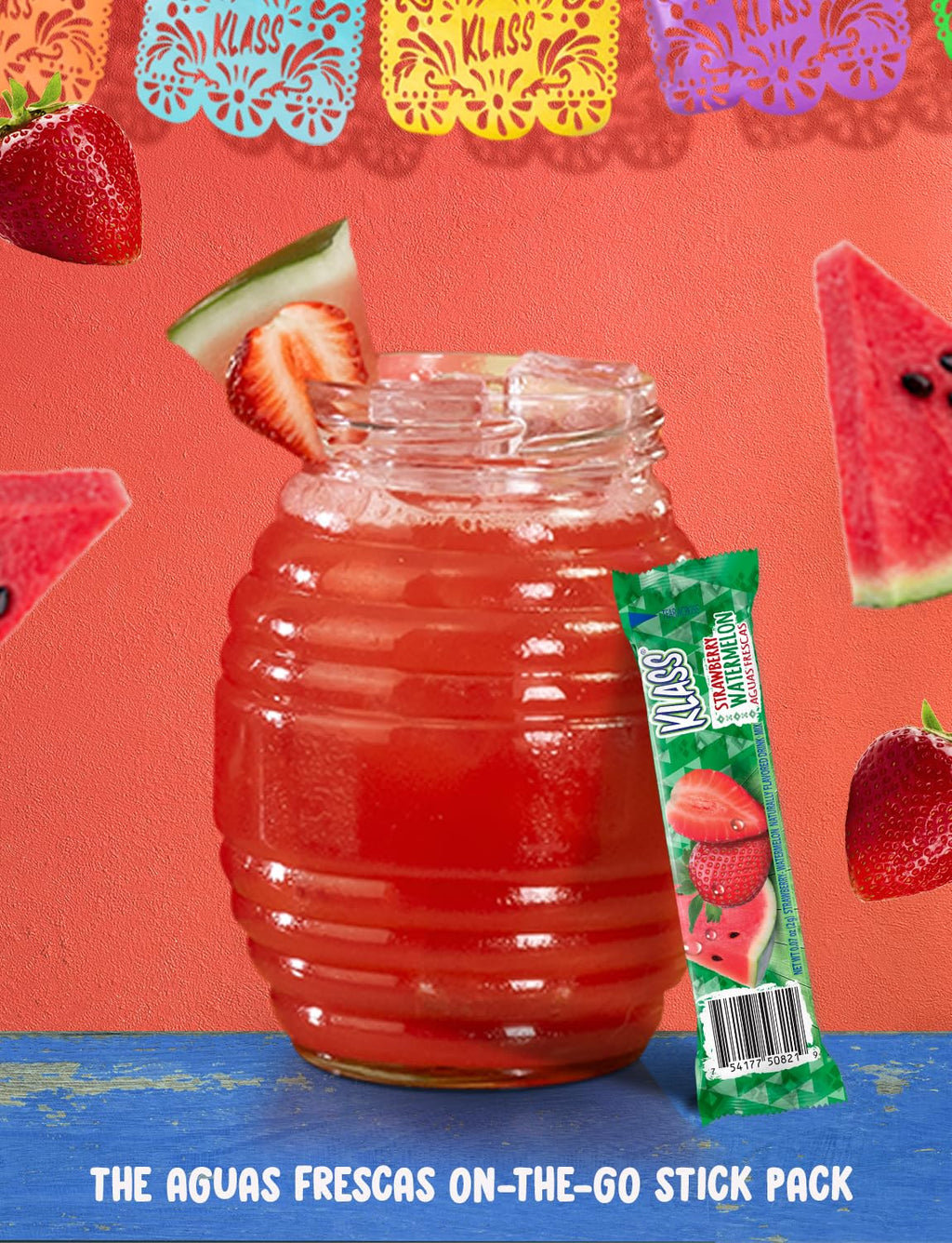 Klass Aguas Frescas Powdered Drink Mix | 44 Sugar Free Powder Packets | Flavors - Cucumber Limeade Pineapple Tangerine Strawberry Watermelon & Hibiscus Berries - Water Enhancer To Go!