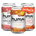 Humm Kombucha Sampler Pack, Includes Original Mango Passionfruit Kombucha, Zero Sugar Blood Orange, Whole30 Approved Strawberry Blossom (Pack of 24)