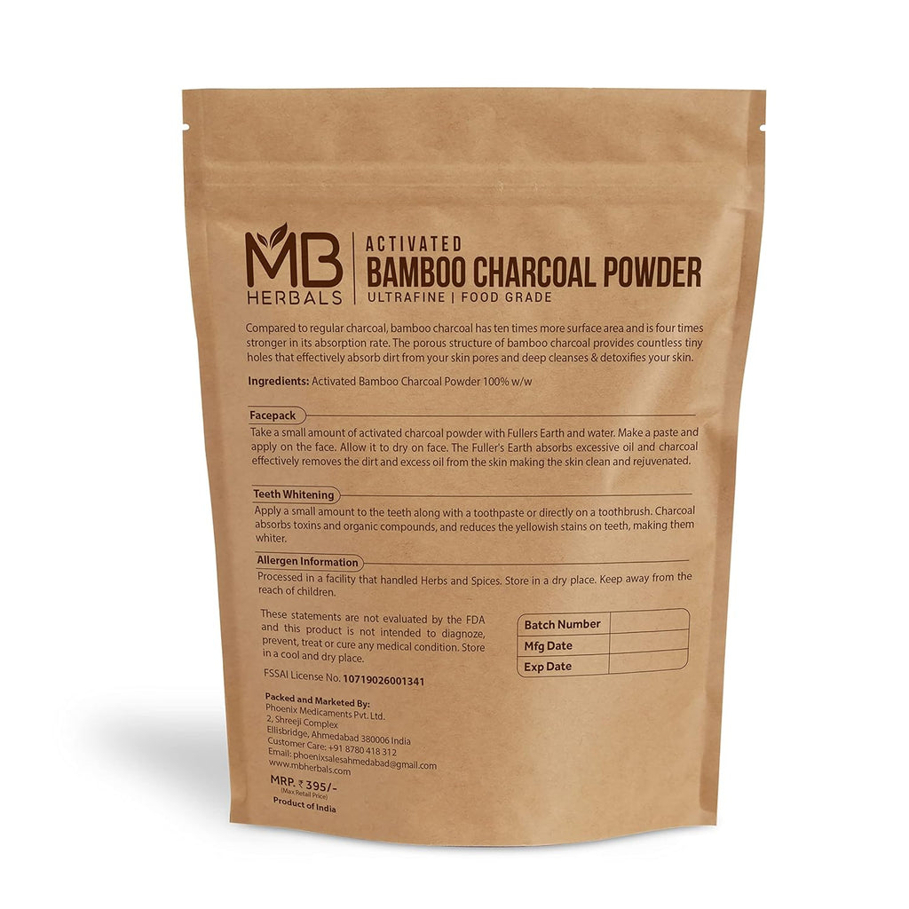 MB Herbals Activated Charcoal Powder 8 oz (227 Gram / 0.5 LB) | Food Grade Bamboo Charcoal Powder | Deep Cleanses & Detoxifies Skin & Hair | Ingredient for ToothPowder - Packing may Vary