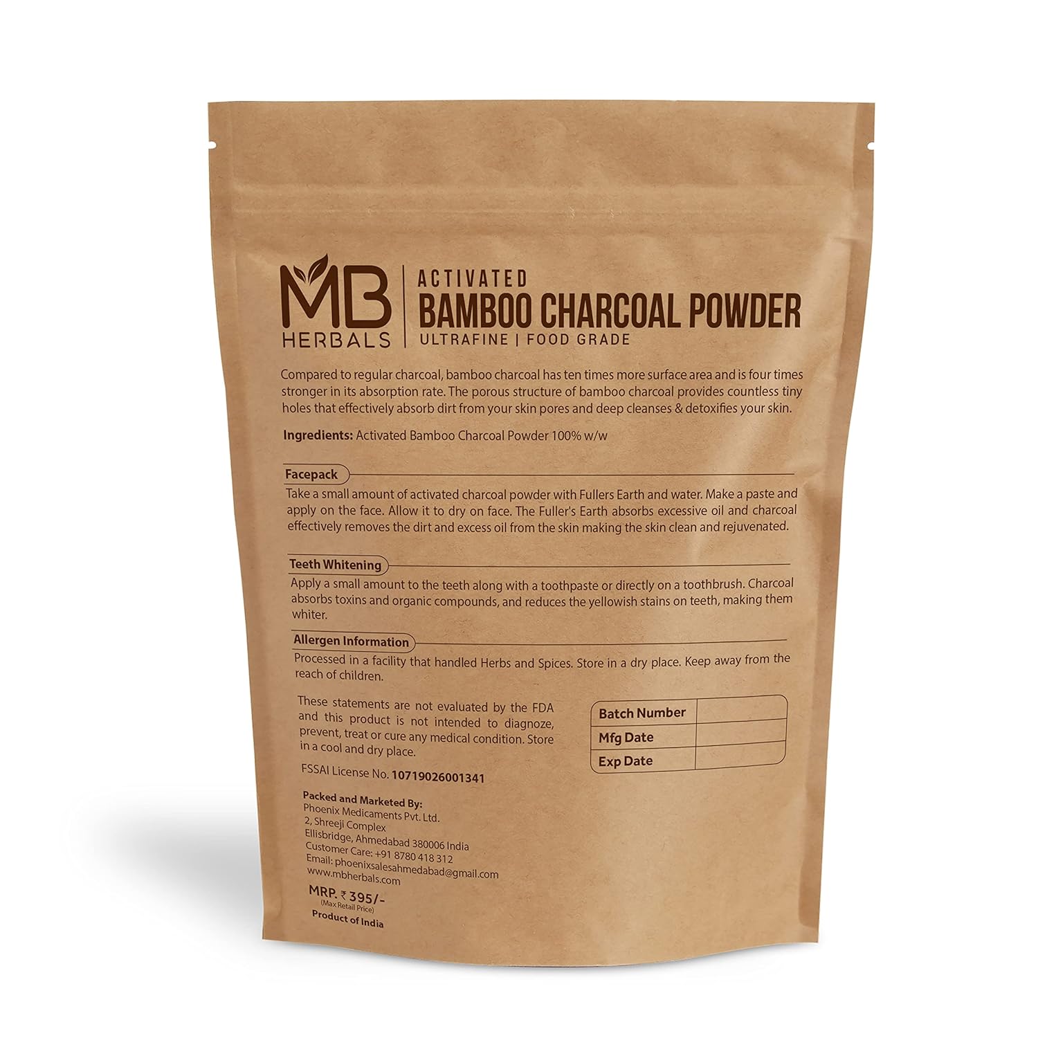 MB Herbals Activated Charcoal Powder 8 oz (227 Gram / 0.5 LB) | Food Grade Bamboo Charcoal Powder | Deep Cleanses & Detoxifies Skin & Hair | Ingredient for ToothPowder - Packing may Vary