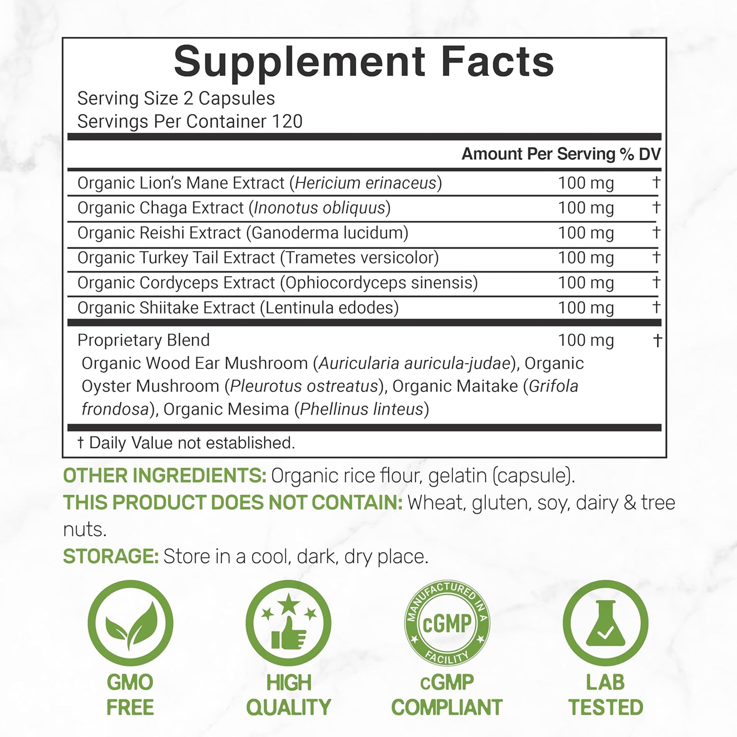 Organic 10-in-1 Mushroom Supplement, 240 Capsules – Lions Mane, Turkey Tail, Reishi, Cordyceps & More Mushroom Complex – Immune, Energy & Nootropic Brain Support – Non-GMO